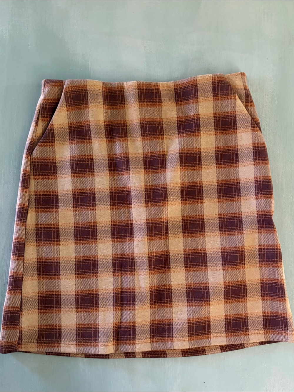 Plaid Mini Skirt in Cream and Brown